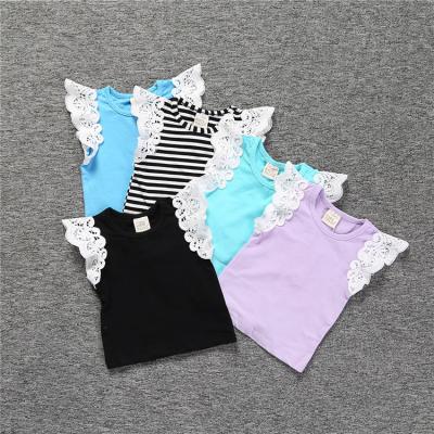 China Baby Kids Toddler Girls Shirts Top Children Clothing Breathable O-Neck Lace Flight Sleeve T-shirt Clothes T-shirts for sale