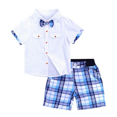 China Kids Boys Casual Clothes Sets Summer Children Clothing Shorts Sleeves Shirts + Gentleman Bow Tie Plaid Shorts Suits for sale