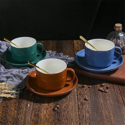 China Sustainable Cup And Saucer Set European Style Letters Pattern Classic Cup Saucer And Spoon Set Coffee Cup for sale