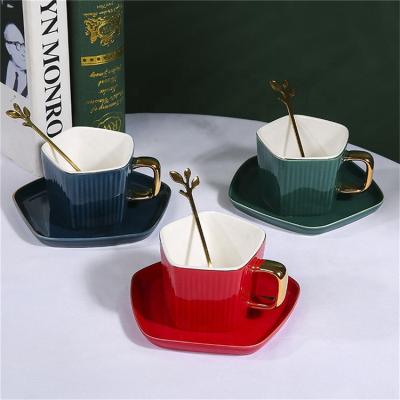 China New Viable Art Coffee Cup Simple Color Hot Sale Nordic Ceramic Mug Style Pentagon Ceramic Coffee Mug for sale