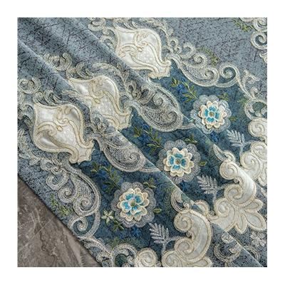 China Wholesale Blackout Cashmere Diamond Blackout Fabric For Curtains Flowers Embroidery Decoration Curtain Cloth Roll Shaoxing Textile for sale