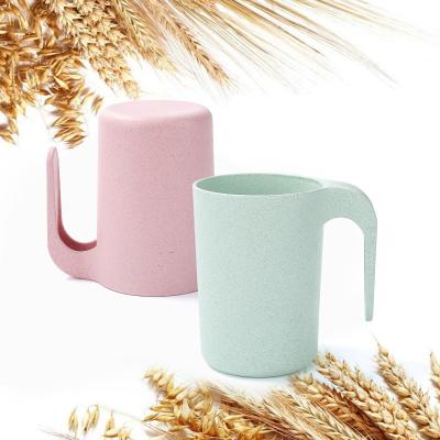 China Environmental Protection Kids Couple Straw Cup Wheat Environmental Protection Toothbrushing Mug With Handle Drinking Water Cup for sale