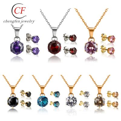 China Don't Fade Dubai Colorful Shiny Bridal Gold Plated Zircon Necklace And Earrings Jewelry Set for sale