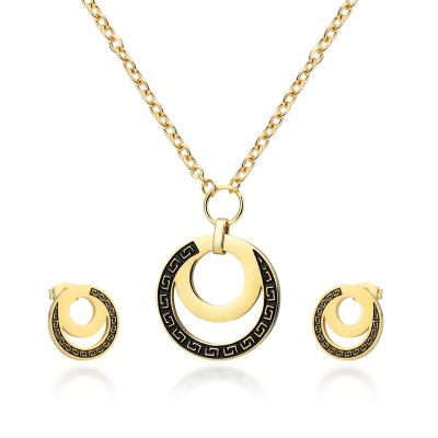 China Environmental Friendly HOT Stainless Steel Round Corrosion Great Wall Pendant Pattern Drops Black Oil Pendant For Jewelry Women Necklace Sets for sale