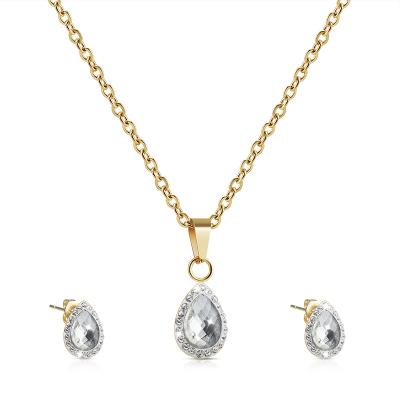 China Women Stainless Steel Jewelry Set Casual/Sporty Necklace And Earrings Jewelry Set For Women With Fine Zircon Diamond for sale