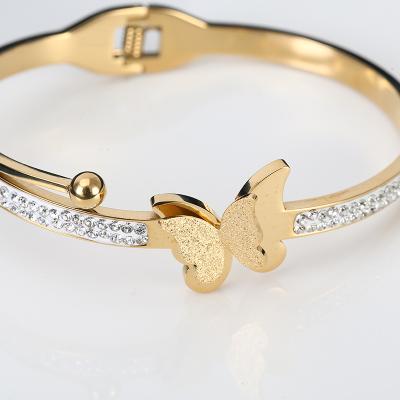 China Wholesale Latest Women Butterfly Charm Adjustable Matte Stainless Steel Bracelets With Zircon TRENDY for sale