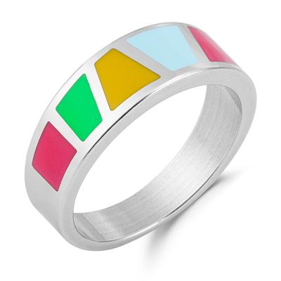 China Wholesale Round Casual/Sports Ring Corrosion Epoxy Seven Colors Ring For Jewelry Women Stainless Steel Rings for sale