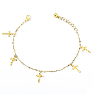 China Not Fade Christian Religious Single Layer Stainless Steel Cross Pendant Anklets For Women for sale