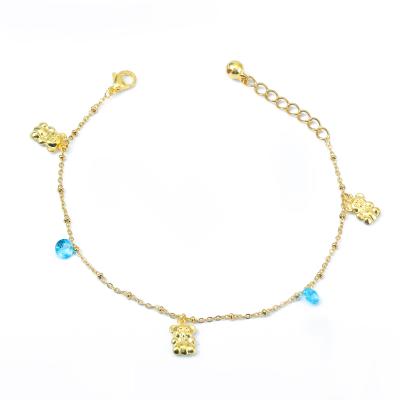 China Not Fade Custom 18K Gold Plated Stainless Steel Trendy Cute Bearcat Dangle Anklets For Little Girls for sale