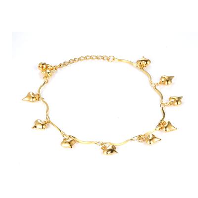 China Cute Bear Jewelry Stainless Steel Zircon 18k Gold Plating Color Hear To Form Chain Anklets for sale