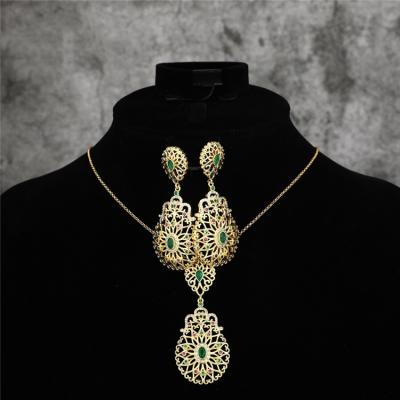 China 2021 Feb Moroccan Kaftan Wedding Gold Color Environmental Friendly Jewelry set for women green stone jewelry set high quality jewelry for sale