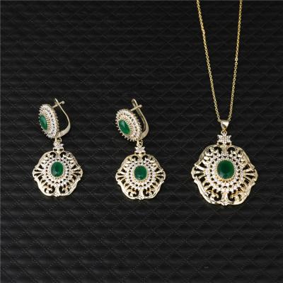 China 2021 Environmental Friendly Moroccan Fe Kaftan Wedding Gold Color Jewelry Set For Women Green Stone Jewelry Set High Quality Jewelry for sale