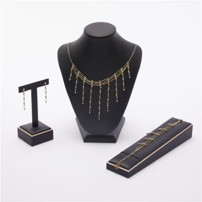 China 2021 March New Tassel Design Environmentally Friendly Fashion Simple Full Drill Gold Plated Elegant Bracelet Ring Jewelry Necklace Earrings Set for sale