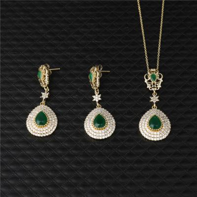 China 2021 Environmental Friendly Moroccan Fe Kaftan Wedding Gold Color Jewelry Set For Women Green Stone Jewelry Set High Quality Jewelry for sale