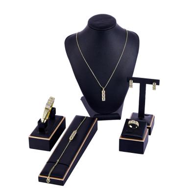 China 2021Hot Environmental Friendly Selling New Simple Fashion Full Gold Plated Elegant Drill Hollow Out Bracelet Ring Jewelry Set Necklace Earrings Set for sale