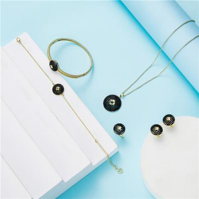 China 2021 March Weave Pattern Simple Environmental Friendly PlantedJewelry Wedding Gold Set For Women New Design Black Fashion Jewelry Set for sale