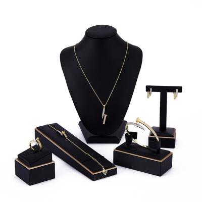 China 2021New Arrival Environmental Friendly Simple Fashion Color Gold Plated Elegant Bracelet Ring Jewelry Set Necklace Earrings for sale