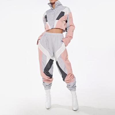 China Fashionable Casual Cargo Crop Streetwear Anti-wrinkle High Waist Top Sport Tracksuit Set Two Piece Women for sale