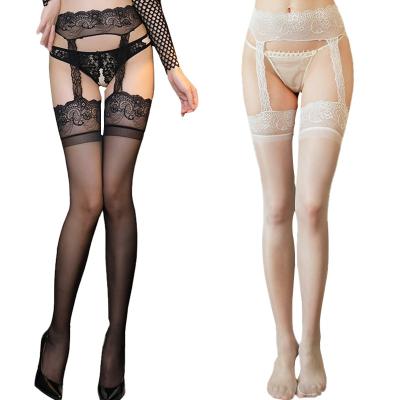 China Rose Lace Suspender Pantyhose Sexy Black Sight Garter Pantyhose Thigh Waist Pantyhose Antibacterial Pure Silk Stocking Tights for sale