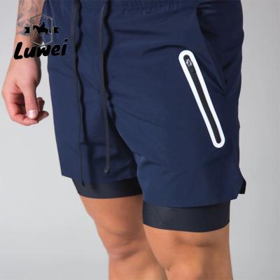 China New Style Anti-wrinkle Drawstring Jogger Fitness Gym Training Men's Sports Zipper Pocket Navy Blue Pants Shorts for sale