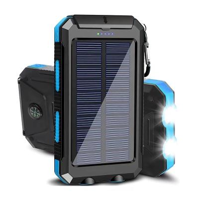 China Outdoor Rechargeable Portable Backup Battery Charger 20000mah Small Panel Powerbank Solar Power Bank With Led Light for sale