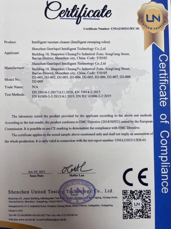 CE - Shenzhen Geerlepol Intelligent Technology Co., Ltd.