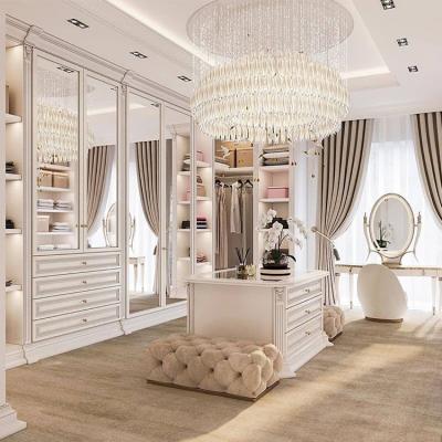 China (Size)Adjustable Custom Walk In Closets System Modern Home Hotel Bedroom MDF Mirror Door Clothes Wardrobe White Wood Closet Design for sale