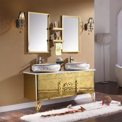 China Waterproof Bathroom Vanity Cabinets Gold Granite Toilet Bathroom Vanity Cabinet Furniture Environmental Friendly Luxury New Design for sale