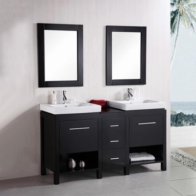 China Environmental Friendly Modern Freestanding Double Sink Bathroom Vanities Design Floor Standing Bathroom Marble Top Black Vanity With Drawer for sale