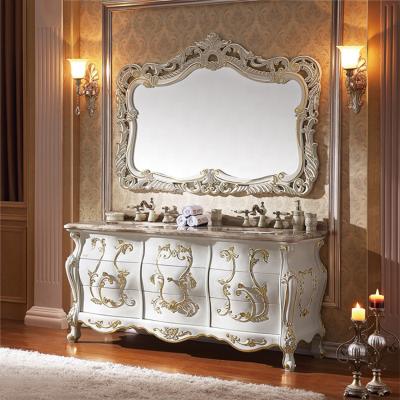 China Enviroment Friendly Classic French Italian Antique Luxury European Style Enviroment Friendly Bathroom Vanity Cabinet Full Set Solid Wood Bathroom Vanity for sale