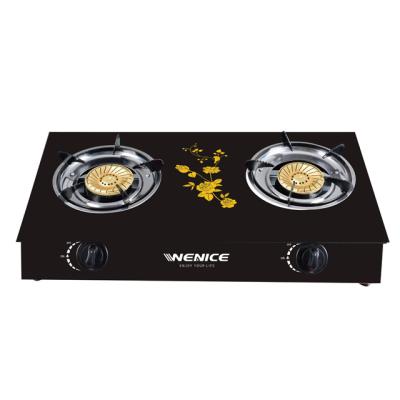 China Commercial Double Burners LPG Tempered Glass Gas Cookers Stove With Auto Ignition Gas Stove for sale