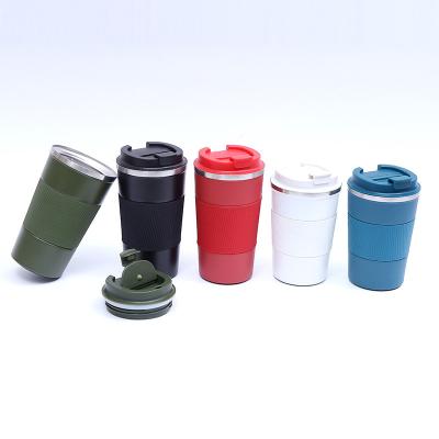 China PORTABLE Customized Logo 304 Stainless Steel Vacuum Flask Fashion Car Accompanying Cup With Plastic Sprayed Silicone Sleeve Coffee Cup for sale