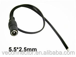 China Black Female 5.5/2.5 Wire 24# DC Power Cable Connector for sale