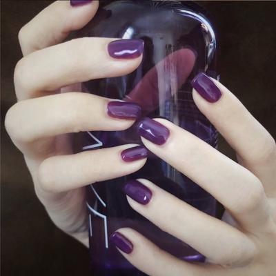 China Easy Apply Full Cover 24pcs/Box Wholesale Short Square Fake Nails Purple Fake Nail Adhesive for sale