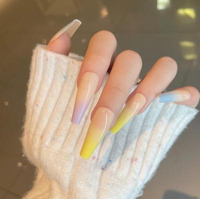 China Easy Apply Europe American Custom New Design Long Ballerina Rainbow Nail Tips Curve Coffin Press On Nails for sale