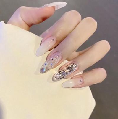 China Easy Apply Wholesale 24pcs/box Long Diamond Bride Nails Pure Color Press On Nails for sale