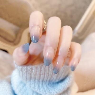 China Easy Apply Nail Supply Ladies 24pcs Round Gradient Light Blue Fakenail Wholesale Customized False Nails Artificial Nails for sale