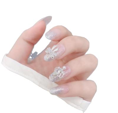 China Easy Apply Luxury Fake Nails Designer Bride Crown Decoration Medium Round Press On Artificial Nail For Girls for sale