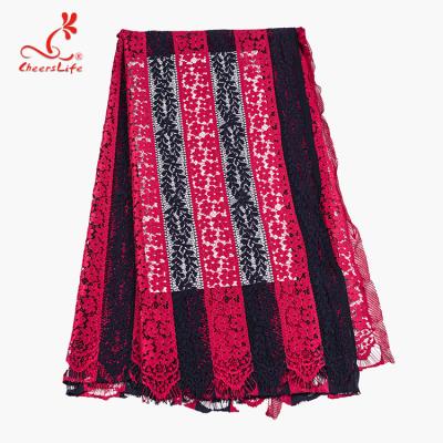 China 2020 new cotton blend nylon red black red swiss lace fabric viable for ladies dress wholesale lace fabric for sale