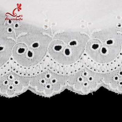 China 2019 Viable African Nigerian French Scallop Eyelet Cotton Embroidery Lace Trim Lace Ribbon for sale