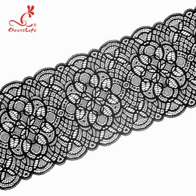 China Workable Strict Control 18CM Width Warehouse Spandex Material Nylon Lace Trim For Elastic Lace Sewing Trim for sale