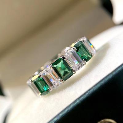 China FASHIONABLE s925 fine silver high carbon diamond 0.5ct Aimgal square 0.5ct green diamond ring full for sale