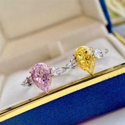 China Aimgal Jewelry FASHIONABLE Fine Yellow Diamond 925 Pink Rose Diamond Lab Teardrop Silver 4ct Colored Diamond Ring for sale