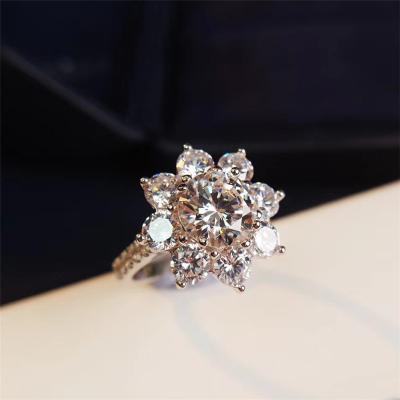 China Aimgal Sunflower Diamond Ring S925 FASHIONABLE 2 Carat Lmitate Sterling Silver Diamond Wedding Ring for sale