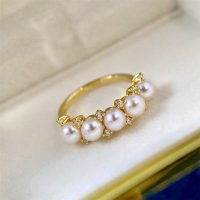 China Aimgal FASHIONABLE Fine Jewelry Lab Diamonds S925 Wholesale Natural Silver Plated 18K Gold Single Row Pearl Ring for sale