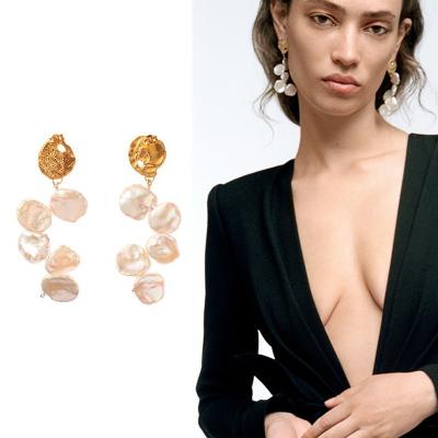 China Aimgal Jewelry Wholesale Natural Baroque Temperament Exaggerated Special Shaped Pearl Pendant FASHIONABLE Pearl Earrings for sale