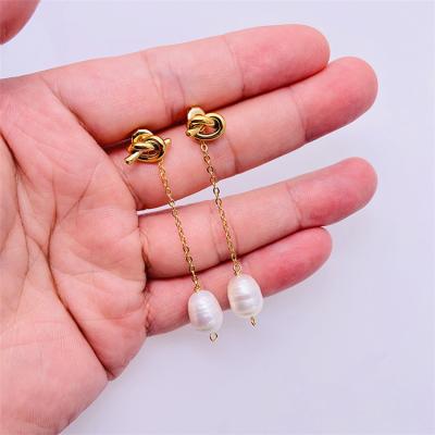 China FASHIONABLE Jewelry Wholesale Lover's Knot Tassel Pearl Earrings Women's Freshwater Pearl Earrings Dismountable for sale