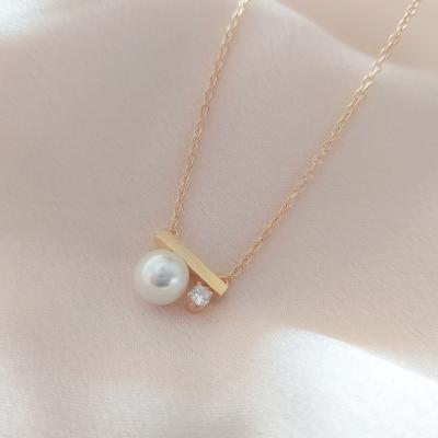 China Aimgal FASHIONABLE Jewelry Simple S925 Sterling Silver Round Pearl Set Diamonds Necklace Female for sale