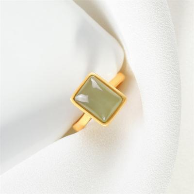 China Aimgal S925 Jade Geometric Gold Plated Simple Fashion Hetian Sterling Silver Open Ring For Women AP2 for sale