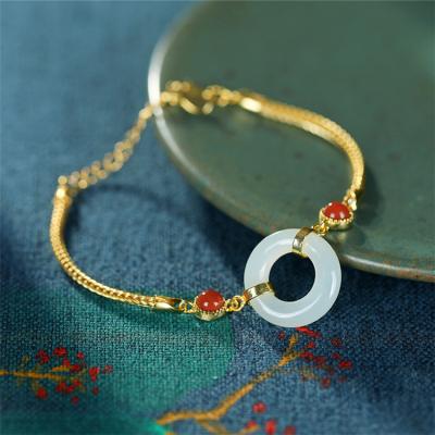 China FASHIONABLE S925 Hetian Jade Simple Round Buckle Bracelet Women's Elegant Personalized Bracelet Gift AP2 for sale